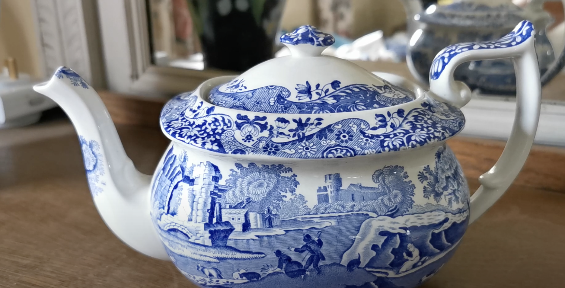 teapot white with blue spode